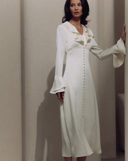 Pearl Button Ruffle Midi Dress - Image 6