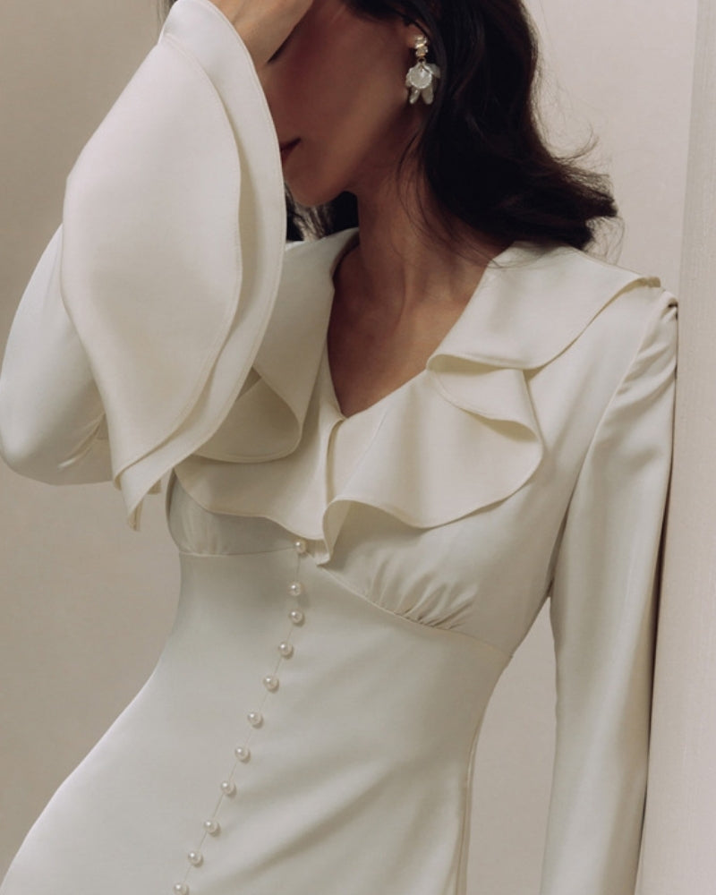 Pearl Button Ruffle Midi Dress - Image 2