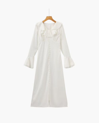 Pearl Button Ruffle Midi Dress - Image 5