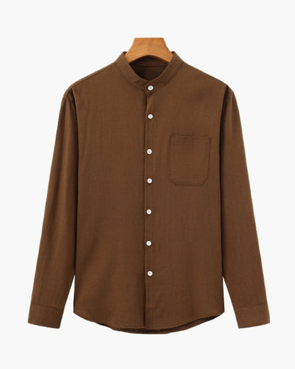 Men’s Mandarin Collar Shirt – Relaxed Fit Textured Cotton Shirt - Image 2