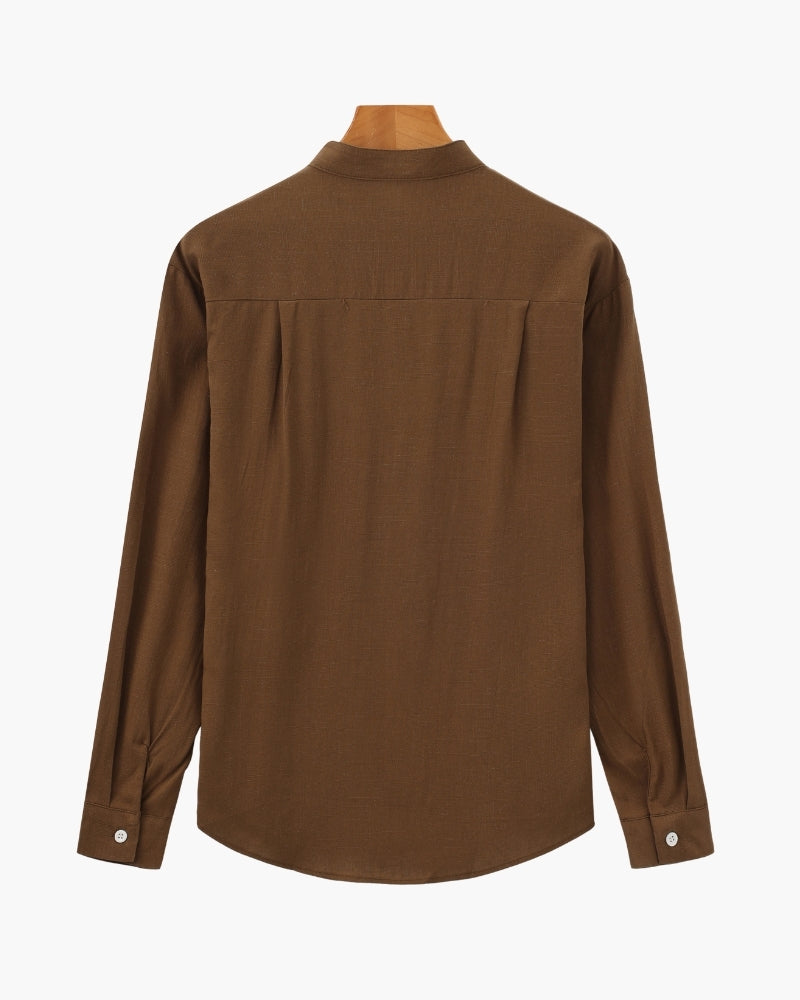 Men’s Mandarin Collar Shirt – Relaxed Fit Textured Cotton Shirt - Image 5