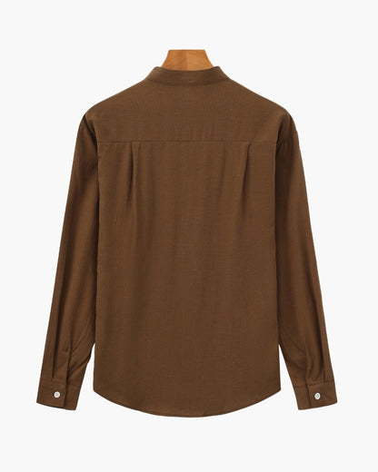 Men’s Mandarin Collar Shirt – Relaxed Fit Textured Cotton Shirt - Image 5