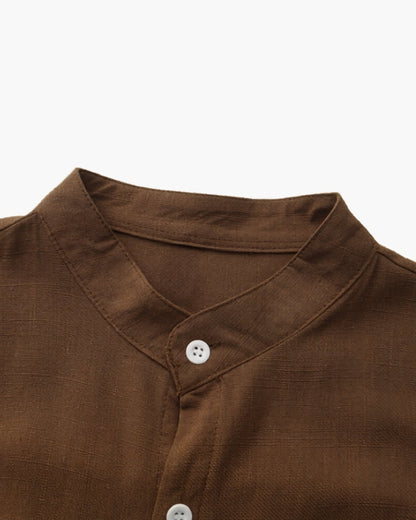 Men’s Mandarin Collar Shirt – Relaxed Fit Textured Cotton Shirt - Image 6