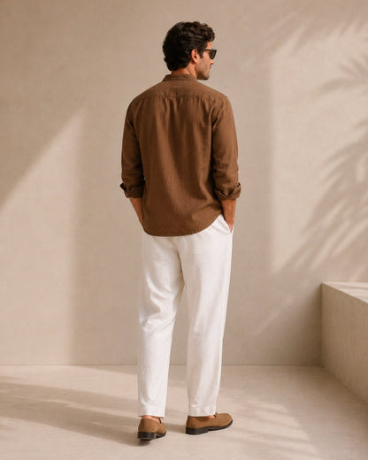 Men’s Mandarin Collar Shirt – Relaxed Fit Textured Cotton Shirt - Image 11