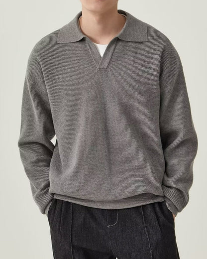 Textured Knit Polo Sweater - Image 1
