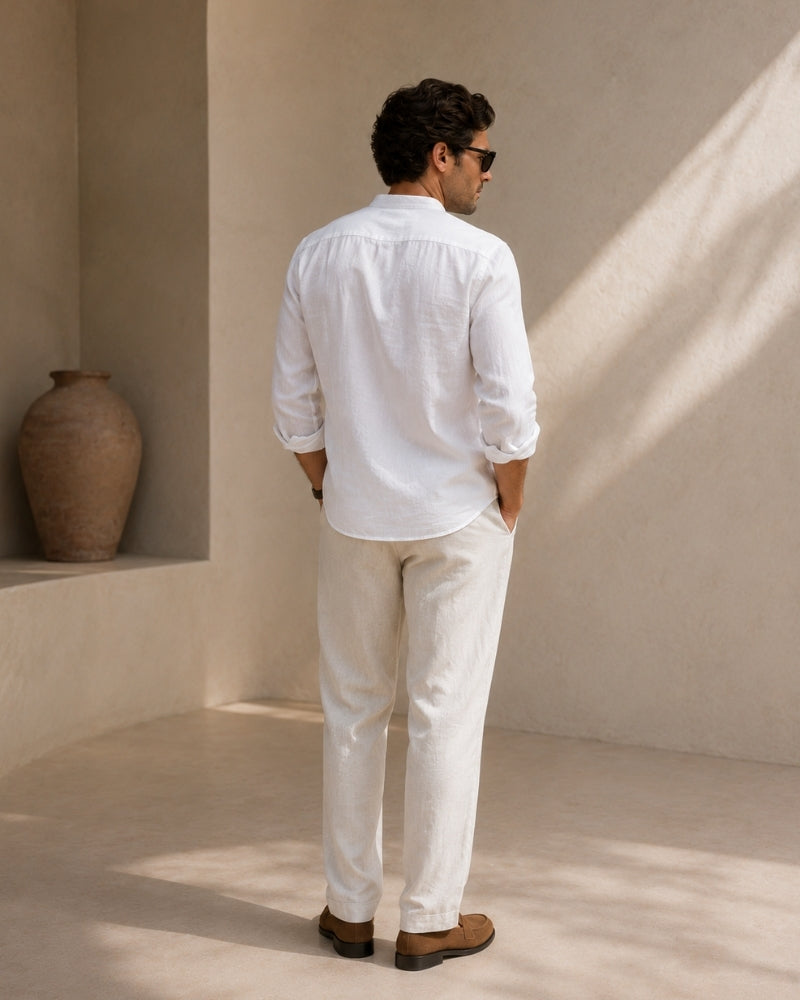 Men’s Mandarin Collar Shirt – Relaxed Fit Textured Cotton Shirt - Image 14