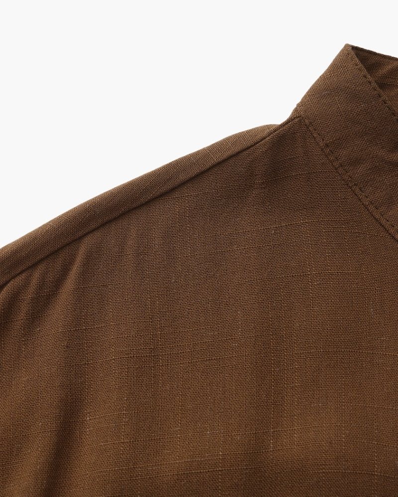 Men’s Mandarin Collar Shirt – Relaxed Fit Textured Cotton Shirt - Image 10