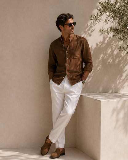 Men’s Mandarin Collar Shirt – Relaxed Fit Textured Cotton Shirt - Image 4