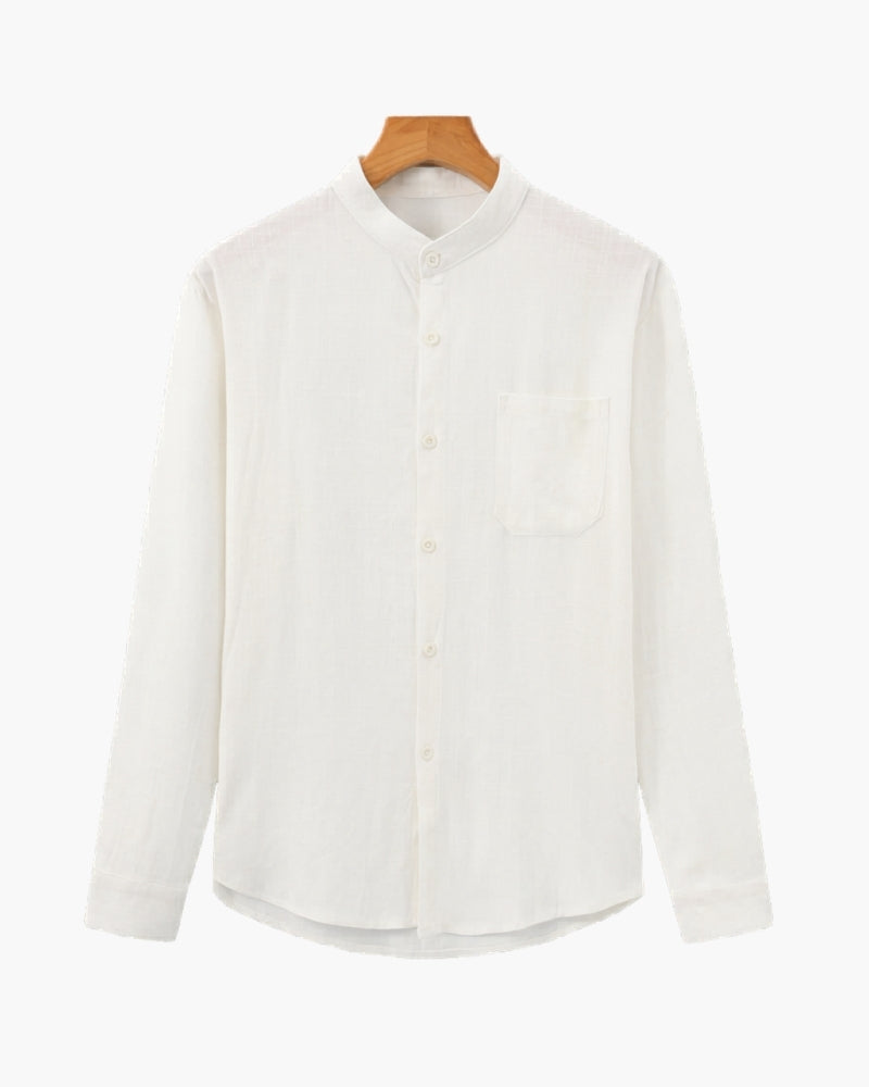 Men’s Mandarin Collar Shirt – Relaxed Fit Textured Cotton Shirt - Image 12