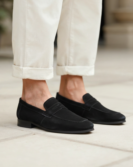 Old Money Suede Penny Loafers - Image 1