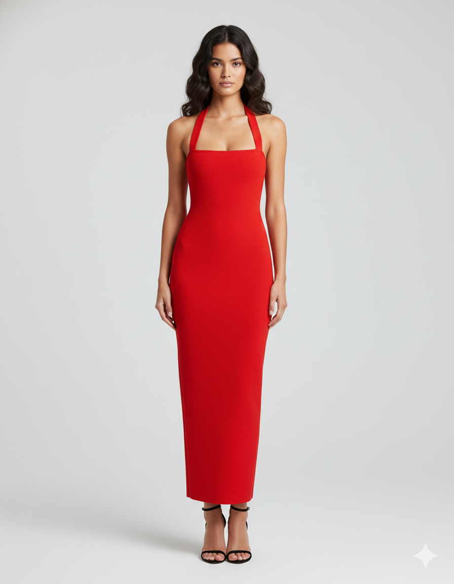 Halter Neck Slim Fit Maxi Dress - Image 1