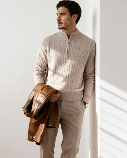 100% Cashmere Woven Half Zip - Image 1