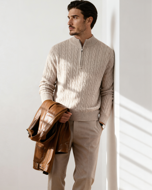 100% Cashmere Woven Half Zip - Image 1