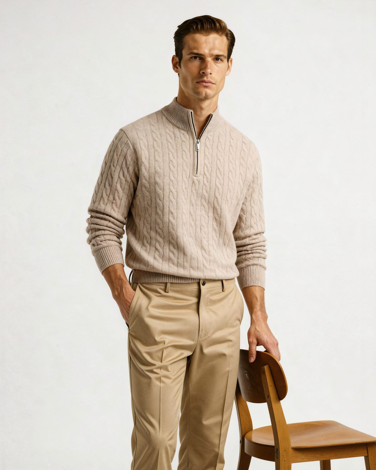 100% Cashmere Woven Half Zip - Image 3